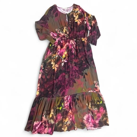 Soft Surroundings Floral Maxi Dress Womens L Long Sleeve Boho Fall Romantic - Picture 1 of 8